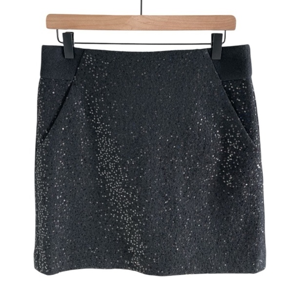 LOFT Dresses & Skirts - LOFT Sequin Tweed Mini Skirt Wool Blend Pocket Black Sz Sm